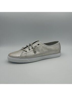 SPERRY Top-Sider Women’s Size 12 Silver Leather Canvas Sneakers Shoes STS94922